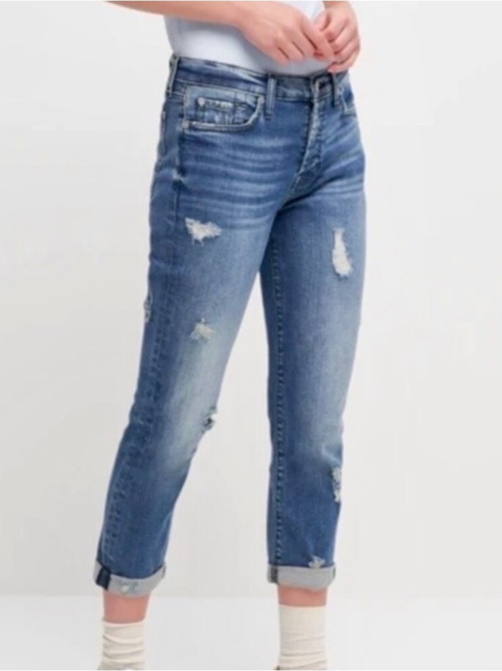 7 For All Mankind Josefina Boyfriend Jeans High Rise Distressed Crop 25 7FAMK